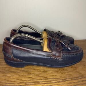 Johnston & Murphy Mens Tassel Two Toned Black Brown Leather Woven Loafers 9 M